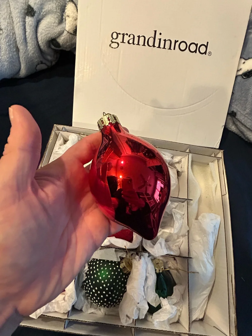 Grandinroad Red & Green Glass Holiday Ornament Set